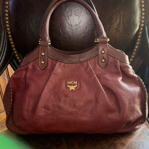 MCM Burgundy Leather Hobo Bag
